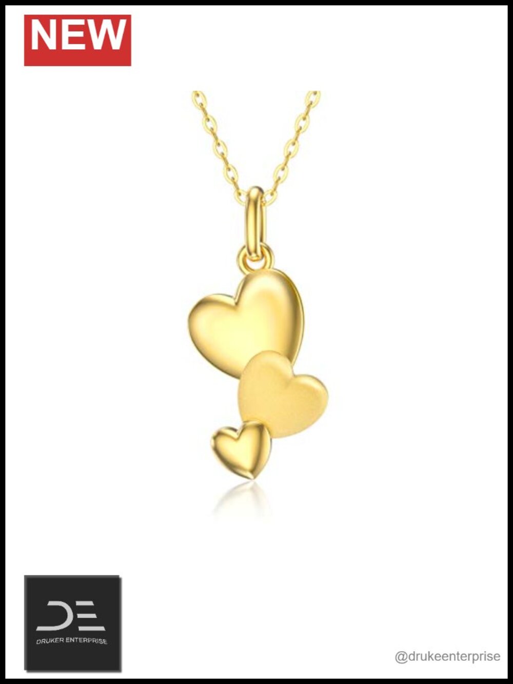 14k Gold Double Heart Pendant Necklace for Women 18 Inch